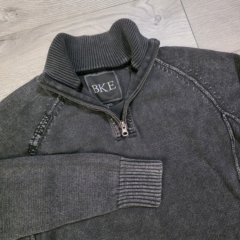 BKE Men's Size Small Washed Black  Knit Quarter Zip Long Sleeve Sweater